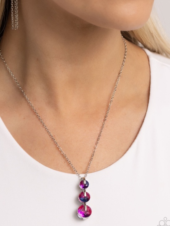 Jewelry - Silver Necklace with Purple Gradient Crystal Pendant